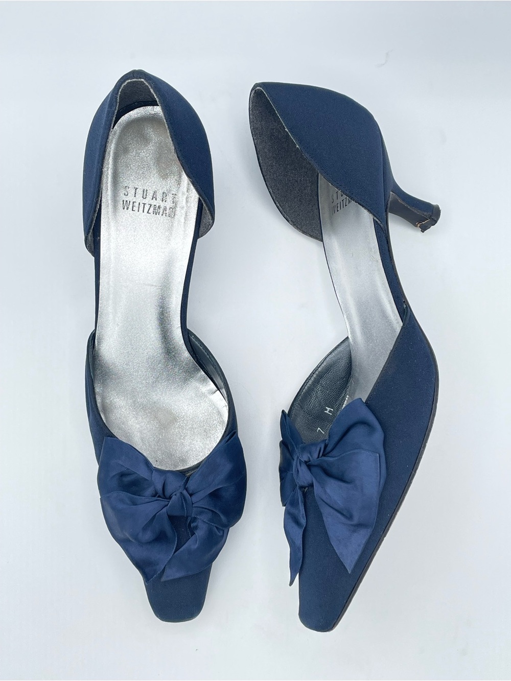 STUART WEITZMAN Navy Blue Bow D’Orsay Kitten Heel Pumps Size 7